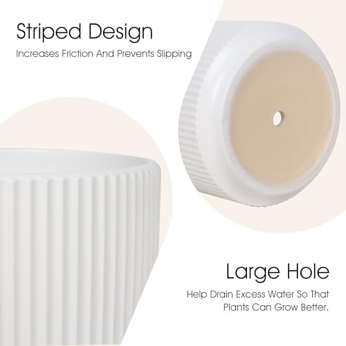 Oakrain Plant Pots Set of 3 with Vertical Stripes 7.8/6.5/5.2 inch, Modern Decorative Planters for Indoor Outdoor Plants, Garden Flower Pot with Drainage Holes, Ceramic White - Image 4