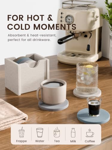 Fluxynara Felt Coasters with Holder, Set of 8 for Drinks, Coastal - Image 5