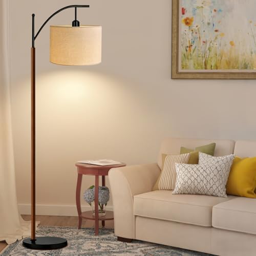 ILLMTW Arc Floor Lamp for Living Room,Bedroom,Vintage Mid Century Modern Standing Lamp with Remote Dimmable,Wood Boho Black Tall Lamp Fabric Lamp Shade Floor Lights Bohemian Tiffany Style - Image 7