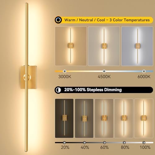 Battery Operated Wall Sconces Set of 2, Remote Control, 10000mAh, Gold - Image 2