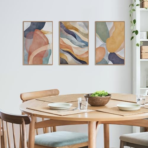 LHIUEM Large Abstract Neutral Framed Canvas Wall Art Set,Colorful Watercolor Block Wall Decor,Boho Geometric Illustrations Artwork for Living Room,Bedroom,Dining Room,Office - 24"x36"x3 - Image 3