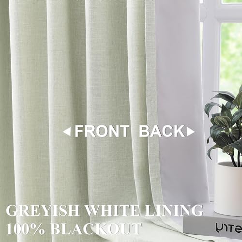 Vision Home Soft Green Pinch Pleated Full Blackout Curtains Linen Blended Room Darkening Window Panels 95 inch for Living Room Bedroom Thermal Insulated Pinch Pleat Drapes with Hooks 60" Wx95 Lx1 - Image 3