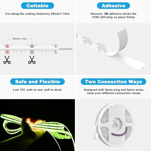 RGBW COB LED Strip Light 20ft RGB+2700K 12V Color Changing UL-Listed LED Light Strip Multicolored Flexible RGB Lights for Party Decoration Home DIY Lighting Projects(NO Adapter or Controller) - Image 4