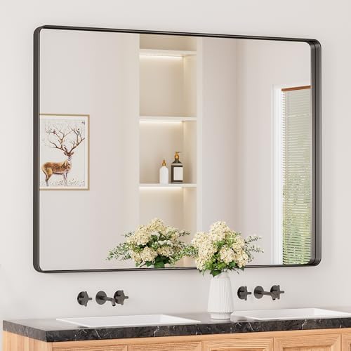 Keonjinn 48 x 36 Inch Black Bathroom Mirror for Over Sink, Tempered Glass by Keonjinn