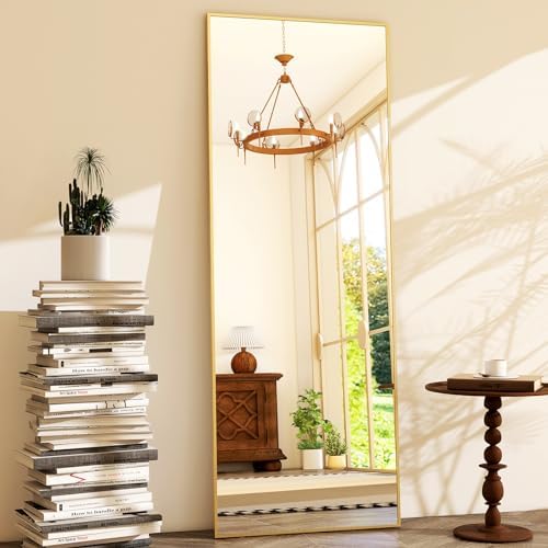 GLSLAND 58"x18" Full Length Mirror Full Body Mirror Freestanding Hanging or Leaning Rectangle Floor Mirror Aluminum Alloy for Bedroom Bathroom Living Room,Gold - Image 3