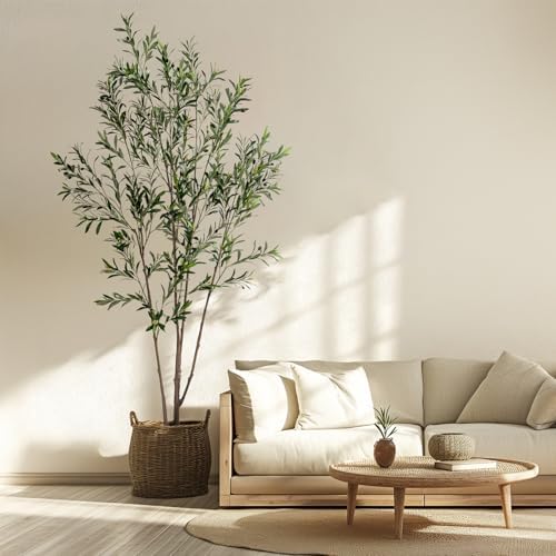 Erimda 8FT Artificial Olive Tree Tall Faux Silk Plant Tall Faux Olive Tree with Natural Wood Trunk & Lifelike Fruits Fake Potted Tree or Home Office Decor by BringNatureToYourHome%EF%BC%81