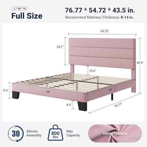 Allewie Full Size Platform Bed Frame with Velvet Upholstered Headboard Pink - Image 2