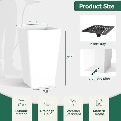 Worth Garden 20" White Plant Pots Tall Flower Pots Set of 2 Planters - Image 5