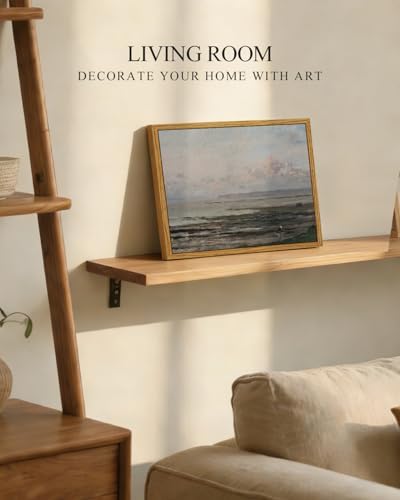 InSimSea Framed Canvas Wall Art, Vintage Coastal Landscape Painting, Rustic Nature Scenery Decor for Living Room Shelf Hallway, 10x8in, Soft Blue Tones - Image 3