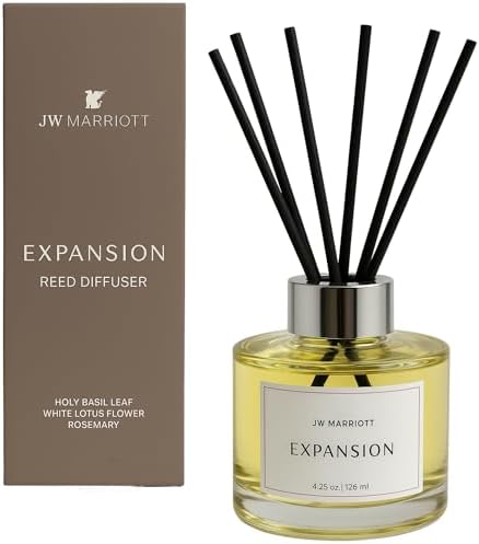 JW Marriott Expansion Reed Diffuser - Luxury Hotel Fragrance Collection - Holy Basil Leaf, White Lotus Flower, and Rosemary - 6 Black Reeds - 4.25 oz. by Unknown