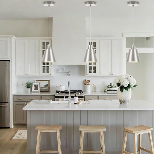 Brushed Nickel Pendant Light Kitchen Island, Hanging Kitchen Lights, 3-Pack - Image 7