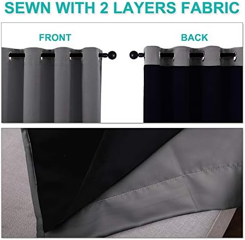 NICETOWN 100% Blackout Short Curtains with Black Liners, Solid Thermal Insulated Full Blackout 2-Layer Lined Drapes, Energy Efficiency Window Draperies for Bedroom (2 Panels, 37" W by 63" L, Grey) - Image 5