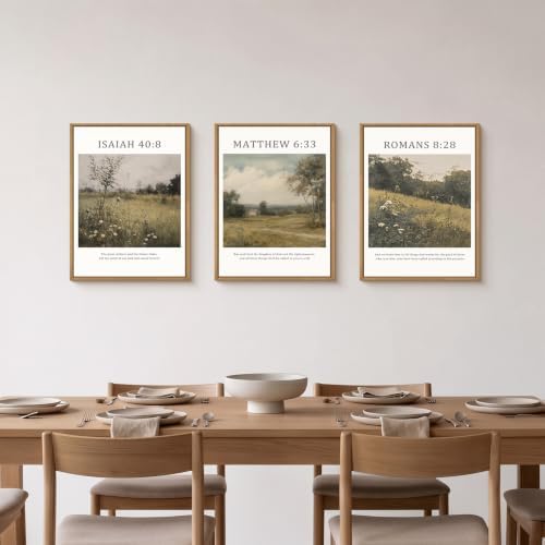 LHIUEM Bible Christian Scripture Framed Canvas Wall Art Set,Jesus Religious Verse Wall Decor,Vintage Nature Flowers Artwork for Living Room,Bedroom,Dining Room,Office -12"x16"x3 - Image 3