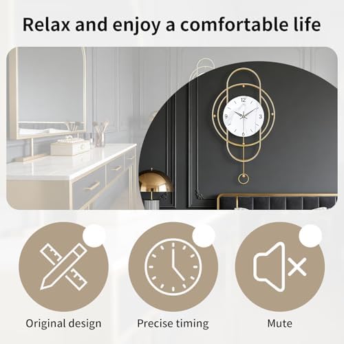SIN&MI Large Wall Clocks for Living Room Decor Modern Metal Silent Decoration Wall Clock Battery Operated Non-Ticking for Kitchen Bedroom Office Home Clock Wall Decor for Indoor House/12.9 * 24 Inch - Image 3