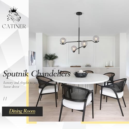 CATINER Modern 31" 4-Light Black Sputnik Chandelier with Smoke Glass Globe - Image 6
