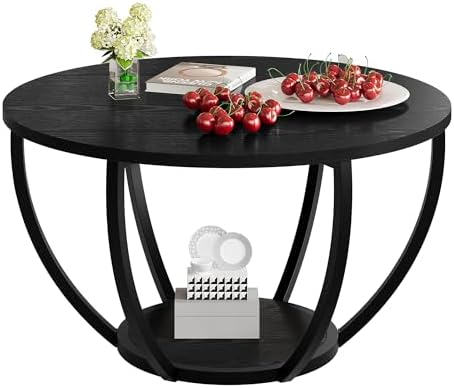 HOMERECOMMEND Round Coffee Table,Accent Center Table for Living Room,Black - Image 3