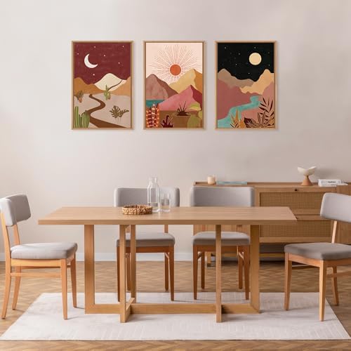 LHIUEM Large Boho Southwest Mountain Framed Canvas Wall Art,Abstract Desert Colorful Wall Decor,Nature Moon and Sun Wall Painting,Bohemian Artwork for Living Room,Bedroom,Dining Room,Office -16"x24"x3 - Image 4