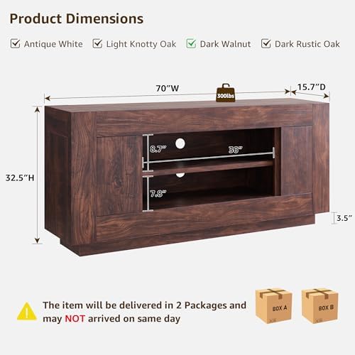 OKD 70" TV Stand for 80" TV, Thick Block Media Console, Dark Walnut - Image 2