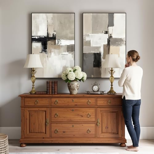 SAFERRYHOME Neutral Abstract Beige,Gray and Black Wall Art Set of 2,24"x36" - Image 3