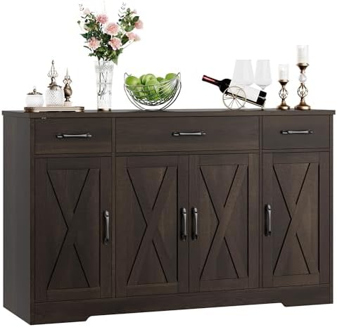 HOSTACK Kitchen Buffet Sideboard Storage Cabinet, Coffee Bar Cabinet, Brown by HOSTACK