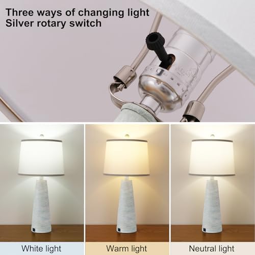 Terpsichore Nightstand Lamp Desk Lamp Vintage Bedside Lamps Set of 2 Rustic Farmhouse Table Lamps 3 Way Dimmable Light,Suitable for Living Room Bedroom,with Linen Shade LED Bulb,USB A+C Port - Image 5