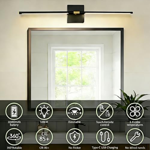 iThird Battery Operated Wall Sconces Set of 2: 10000mAh Rechargeable Wireless Wall Lights, 360° Rotatable Magnetic Wall Lamp, 4CCT Dimmable LED Wall Lighting for Bedroom Living Room Hallway, 31.7in - Image 5