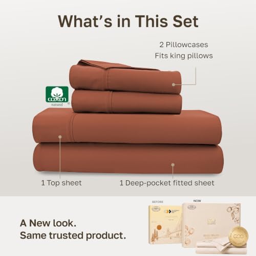 California Design Den 100% Cotton Sateen California King Sheet Sets, Rust - Image 3