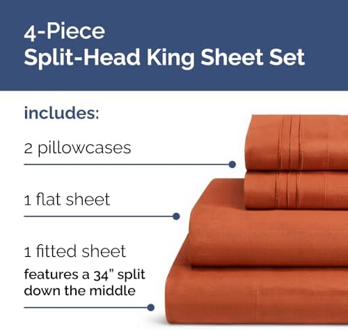 Flex Top Split Head King 4 Piece Sheet Set - Soft & Breathable - Terracotta - Image 2