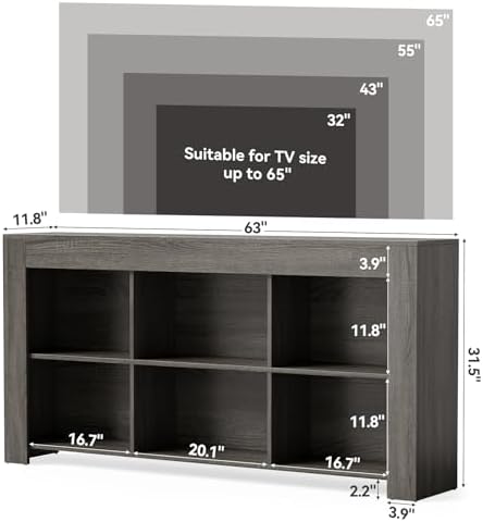 LITTLE TREE TV Stand with Storage, 63-Inch Entertainment Center with Shelves, Modern Media Console for Television up to 65" for Living Room, Bedroom, Gray + Dark Gray - Image 3