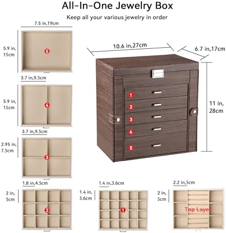 Frebeauty 6-Layer Jewelry Box for Women,Large Jewelry Organizer with Drawer - Image 3