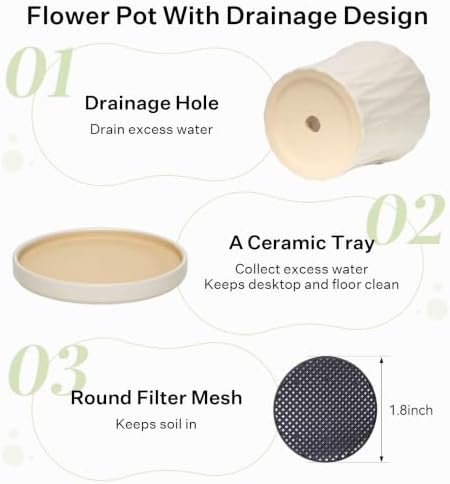10 Inch Ceramic Planters with Drainage Hole and Saucer,Indoor Outdoor Large Flower Pots, Garden Pot for Plant Lovers (White) - Image 4