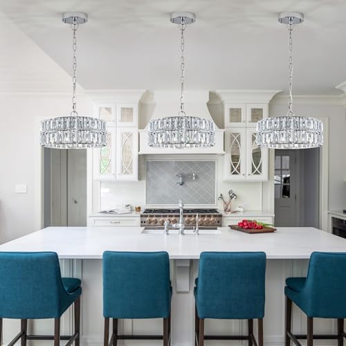 CATINER Chrome Crystal Chandelier 12" Modern Ceiling Pendant Light 3-Pack - Image 5