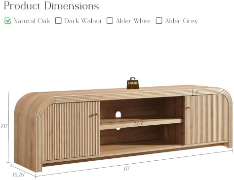 T4TREAM 70" Modern Fluted TV Stand with Storage, Natural Oak - Image 2