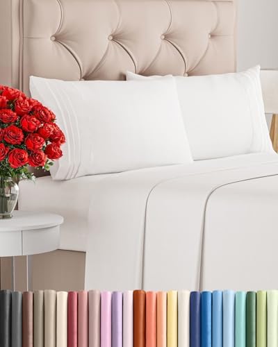 Cal King Size 4 Piece Sheet Set - Breathable & Cooling - Antique White by CGKUnlimited
