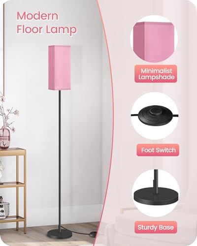 Set of 2 Floor Lamps for Living Room, Modern Tall Standing Lamps with Foot Switches, Bulb Not Included, 64.6'', for Living Room, Bedroom, Study, Kids Room, Pink and Black P07LDP205W1 - Image 3