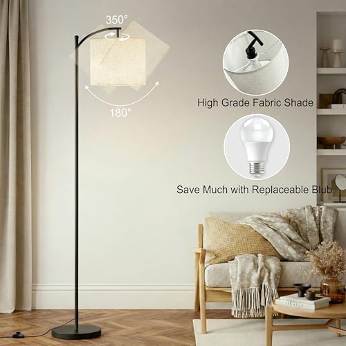 mukuxin Floor Lamp, LED Floor Lamp with Foot Switch & Adjustable Linen Lampshade, 3 Color Temperature Tall Modern ARC Standing Lamps for Living Room Office Bedroom (9W Blub Included) - Image 4