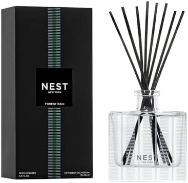 Nest New York Reed Diffuser, Forest Rain - 5.9 fl oz - Fragrance for Up to 90 Days - Reusable, Refillable Glass Holder - Includes 8 All-Natural Reed Sticks - Flame Free by Unknown