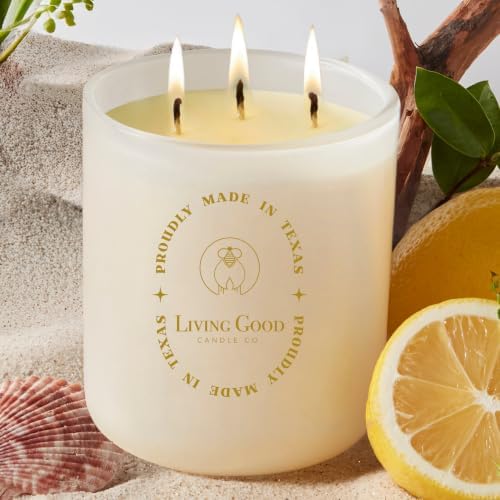 Coastal Breeze - Yuzu & Sea Salt Pure Beeswax Candle – 90+ Hours Long Burning Classically Designed Non-Toxic Scented Candles for Home Decor with Natural Fragrance 15 oz by LivingGoodCandleCo
