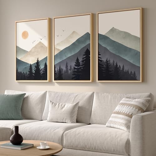 Large Framed Boho Mountain Landscape Wall Art for Living Room, 24x36 Inch - Image 2