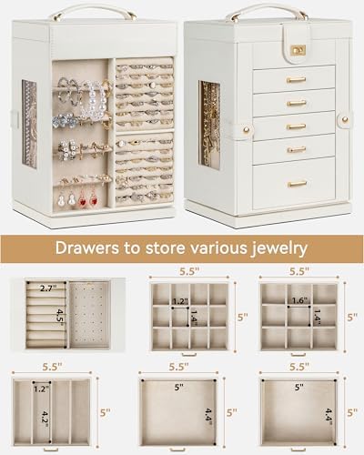 AKOZLIN 6-Tier Jewelry Box Organizer 5 Drawers Storage M-L White - Image 2