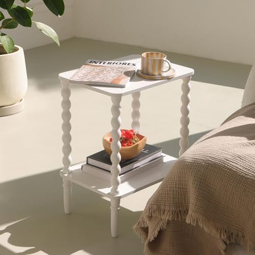 Fultyle White Side Table, 2-Tier Small End Table, Modern Night Stand - Image 6