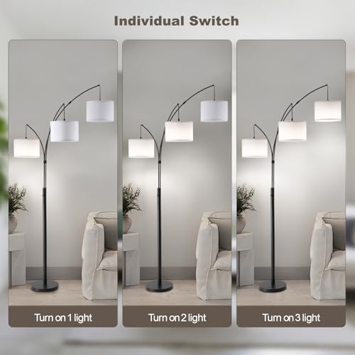 Floor lamp with Remote, 3 Light Arc Floor Lamps for Living Room, 2400LM Tall Standing Floor Lamps with White Shades, 80" Large Floor Lamp for Bedroom, Office - Image 4