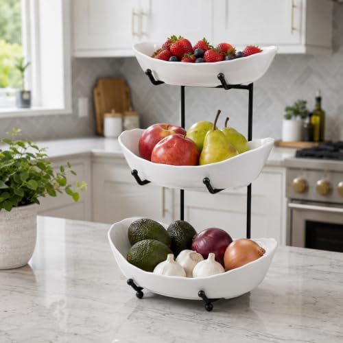 HBlife 3 Tier Fruit Bowl, Ceramic Fruit Basket for Kitchen Counter - Image 3