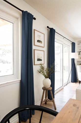 Linen Textured Total Blackout Curtains for Bedroom 84 Inches Long, Navy - Image 5