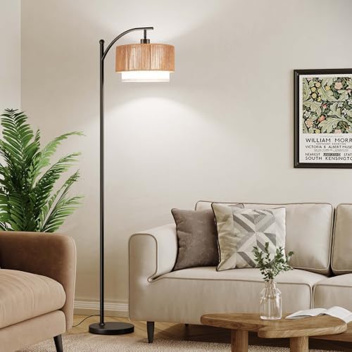 SUNMORY Arc Floor Lamps for Living Room, Rattan Standing lamp with 12W Bulb - Image 5