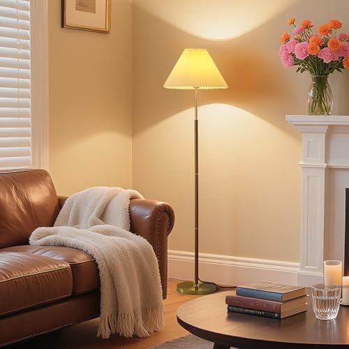 Pleated Lampshade Tall Floor Lamp for Living Room Corner Bedroom Bedside Office, Brown Pole Lamp, Bright 12W Dimming Reading Light, Modern Cute Unique Retro Standing lamp,Farmhouse Vintage Home Decor - Image 2