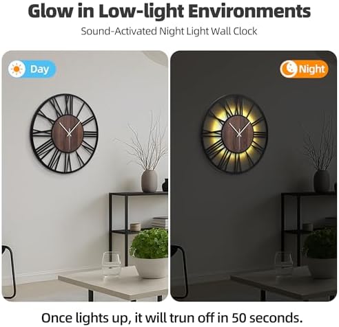 24" Silent Wall Clock – Glow Night Light, Battery Operated - Image 2