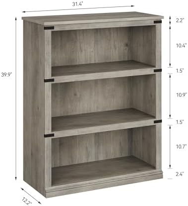 GarveeHome 3 Tier Farmhouse Bookcase, 39.9 in Tall Book Shelf with Storage - Image 2
