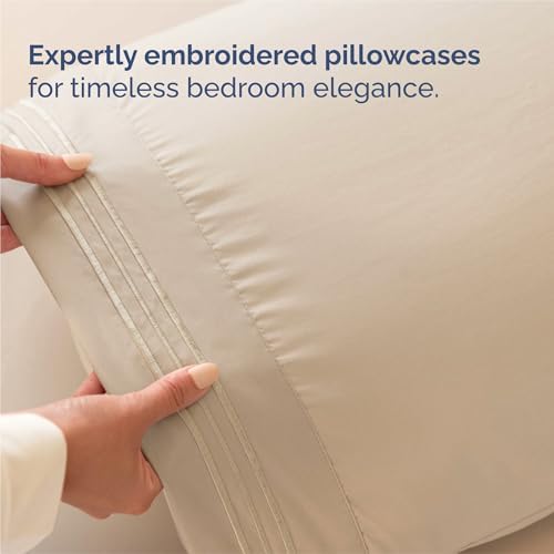 King Size 4 Piece Sheet Set - Comfy Breathable & Cooling Sheets - Cream - Image 6