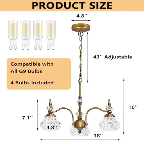 Montex Gold Brass Chandelier, 3 Light Vintage Crystal Glass Pendant Fixture - Image 4